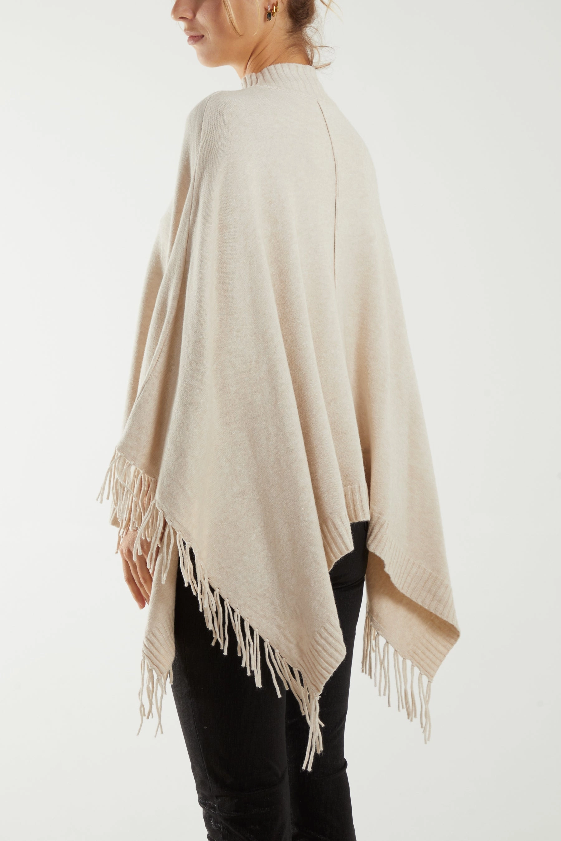 Turtle Neck Fringed Poncho