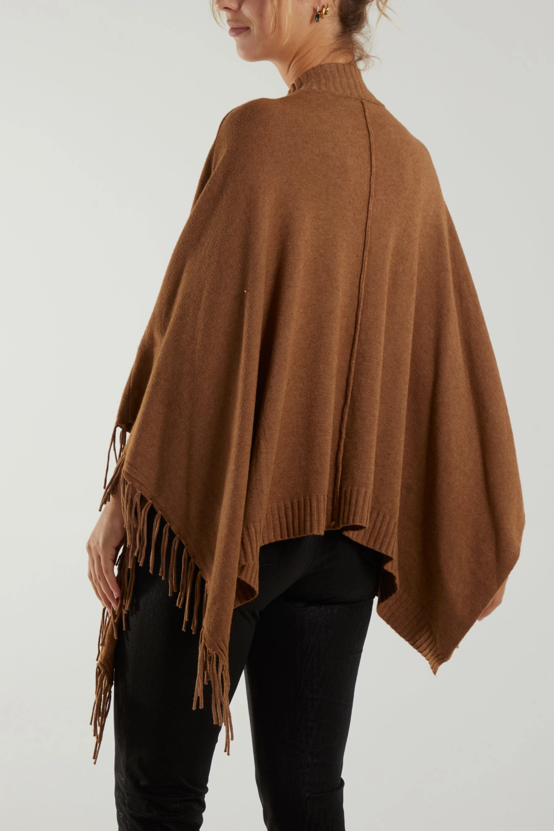 Turtle Neck Fringed Poncho