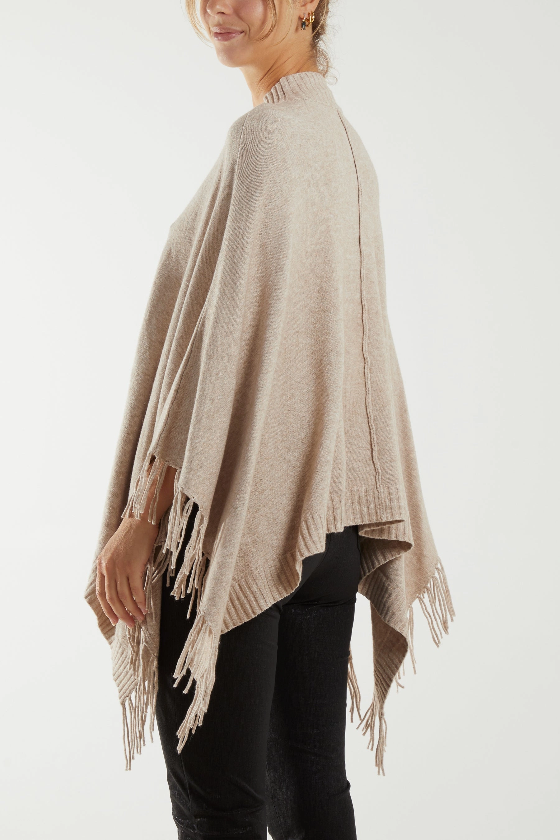 Turtle Neck Fringed Poncho