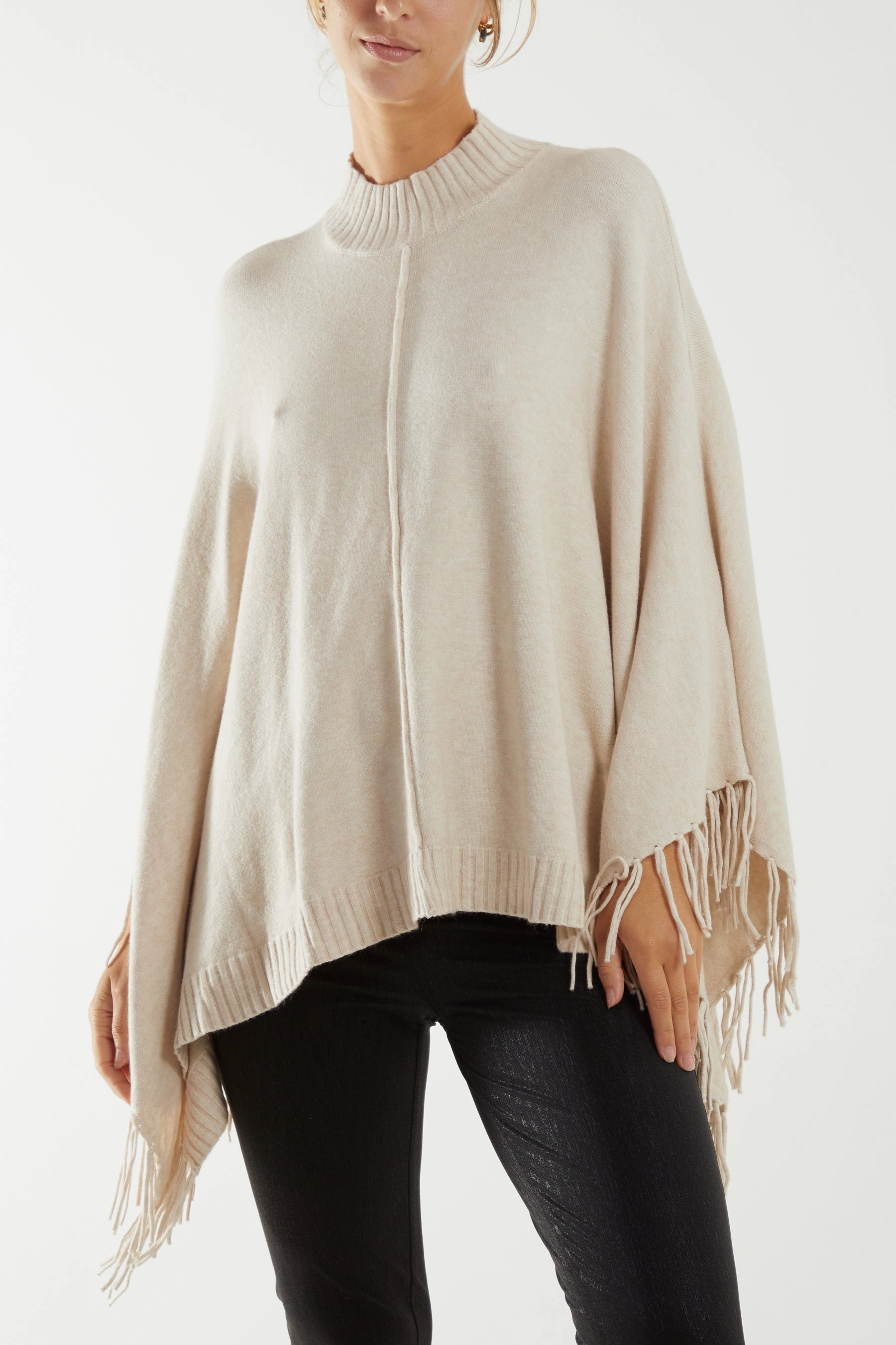 Turtle Neck Fringed Poncho