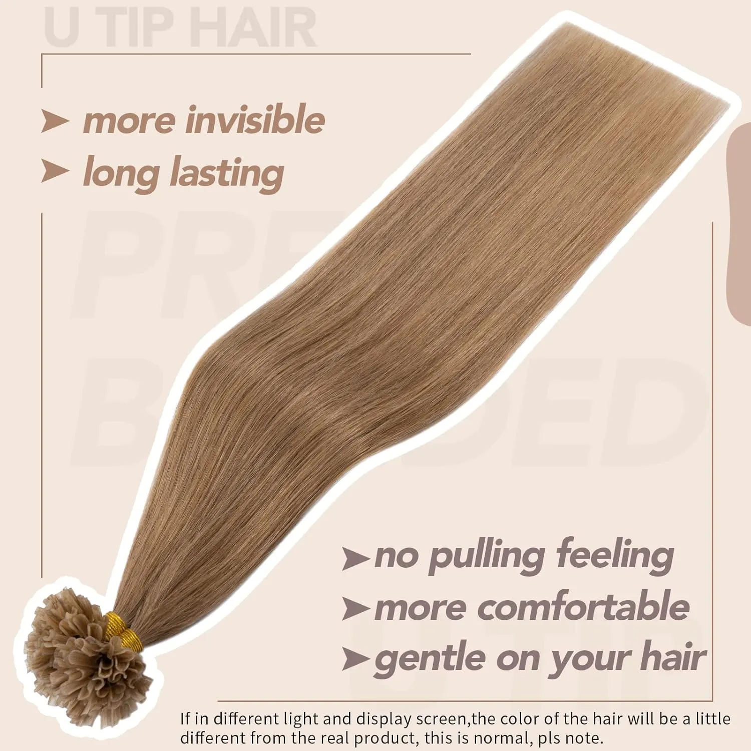 U Tip Human Hair Extensions Pre Bonded Nail Tipped Real Human Hair Piece Italian Keratin U Tip Fusion Extensions Silky Straight 100 Strands 16"-50g (#12 Golden Brown)