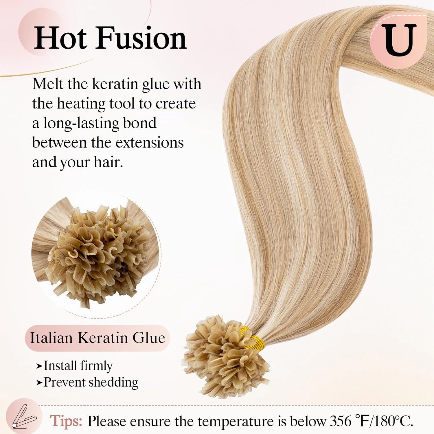 U Tip Hair Extensions Human Hair Pre Bonded Extensions Keratin Fusion Extensions K Tip Hair Extensions Real Human Hair Silky Straight Natural 50g/100 Stands 18" Golden Brown Mix Bleach Blonde