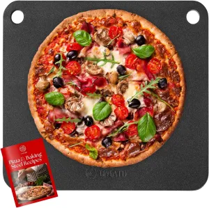 UMAID Pizza Steel for Oven & Grill – 16"x13.4" Ultra-Conductive Carbon Steel, 1/4" Thick – Pre-Seasoned Baking Steel for Artisan Pizza, Bread, BBQ – Restaurant-Quality Crisp Crust   Recipe Booklet