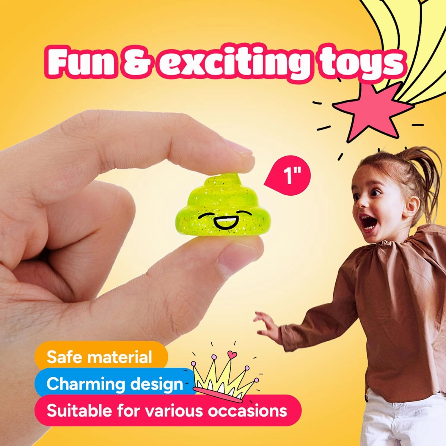 Unicorn Party Favors - 25 Pcs Glitter Poop Emoji Mini Toys - Shimmering Rainbow Party Supplies for Vending Machines