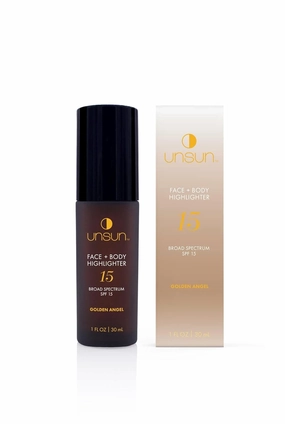 Unsun Face & Body Mineral Highlighter with Broad Spectrum SPF 15 - Liquid Illuminator Makeup, Adds Natural Glow - 1 Fl Oz, Golden Angel