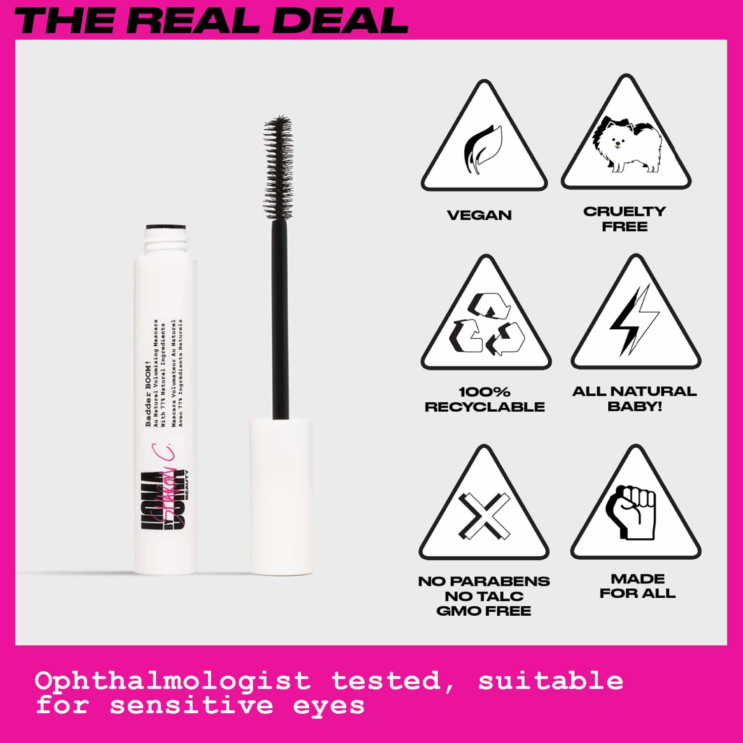 UOMA Mascara Black by Sharon C, Badder Boom Extreme Mascara Black Volume and Length, Vegan Mascara   Argan Oil for Lash Volume, Gentle Hypoallergenic Mascara for Sensitive Eyes, Lengthening Mascara