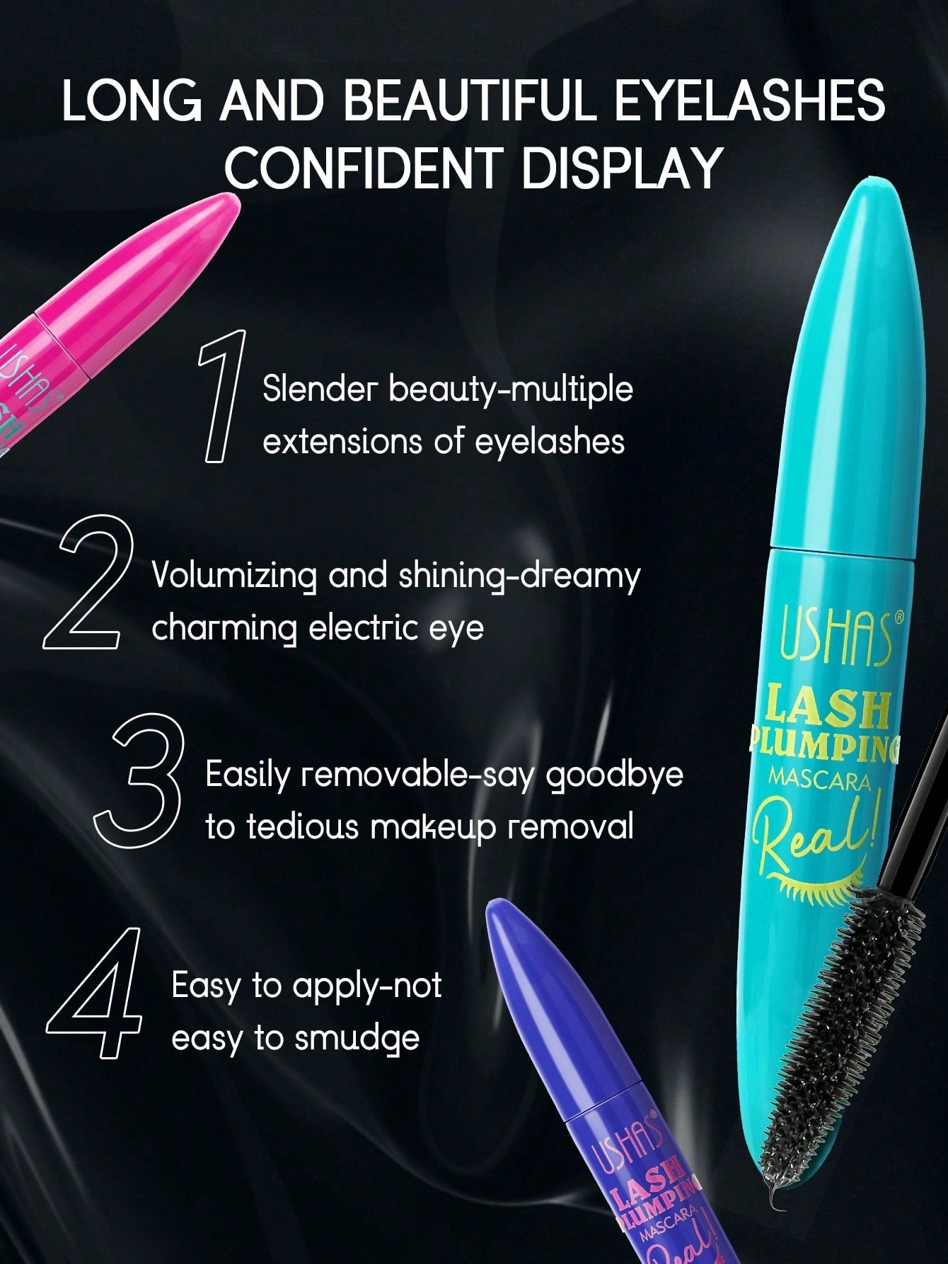 Ushas Big Lash Mascara: Extreme Black - Waterproof & Smudge-Proof, 24-Hour Wear