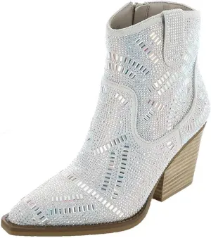 Very G Women's Maze Western Rhinestone Ankle Boot - Stylish Synthetic Leather Boots with 3 1/4" Inch Heel Height - Elegant Cowboy Boots - Versatile Ladies' Footwear for Casual and Dressy Occasions
