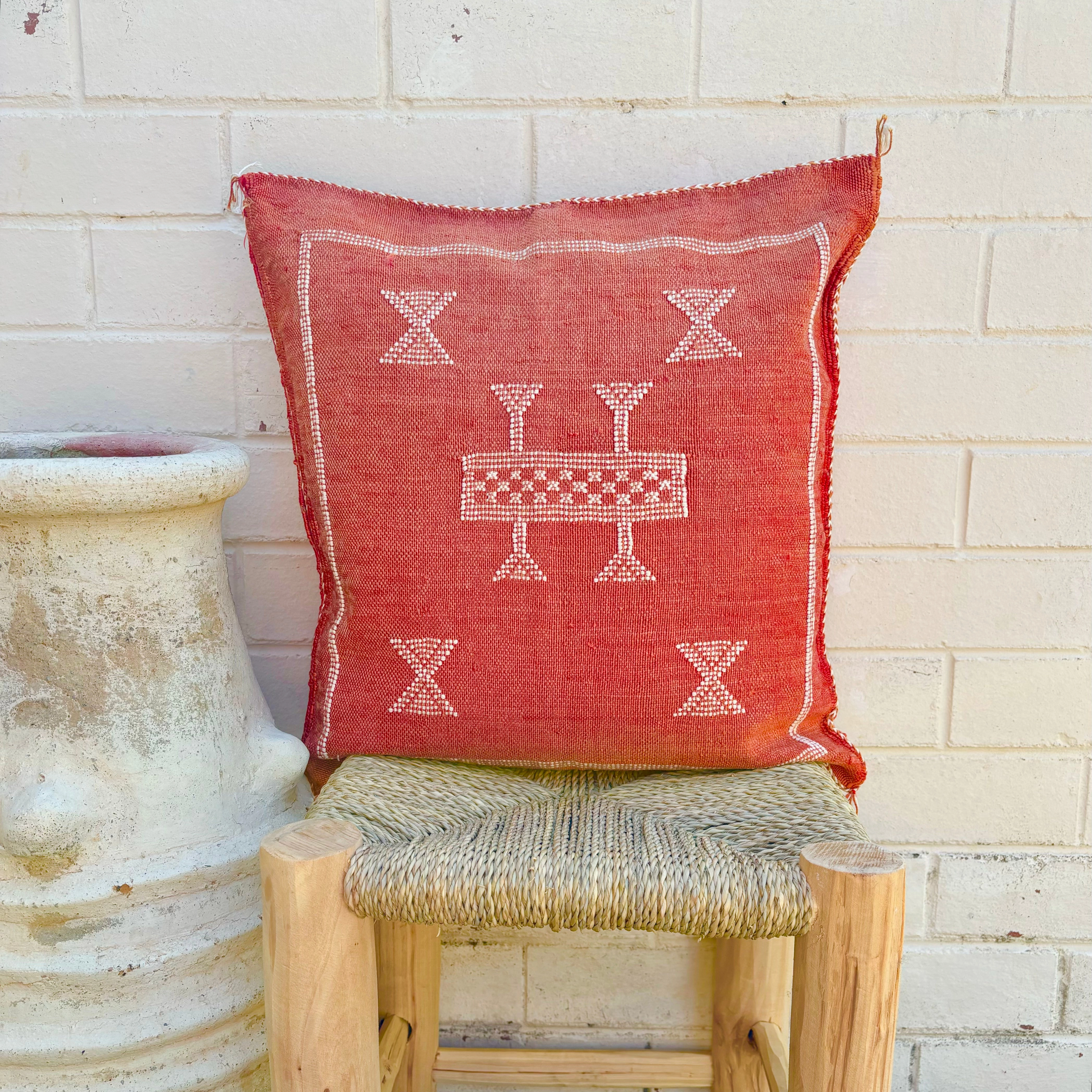 Very Faded Crimson with White Cactus Silk Cushion