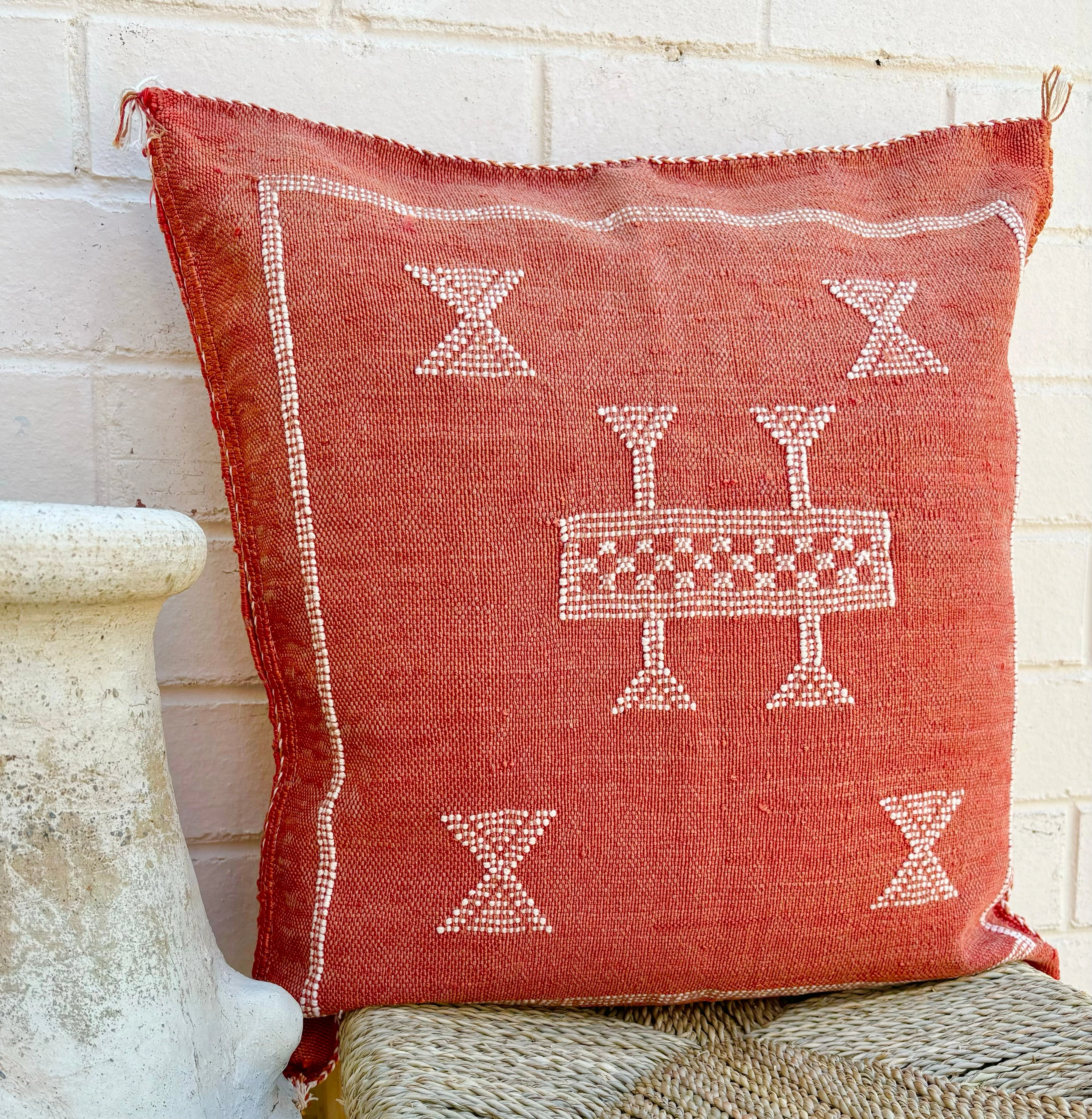 Very Faded Crimson with White Cactus Silk Cushion