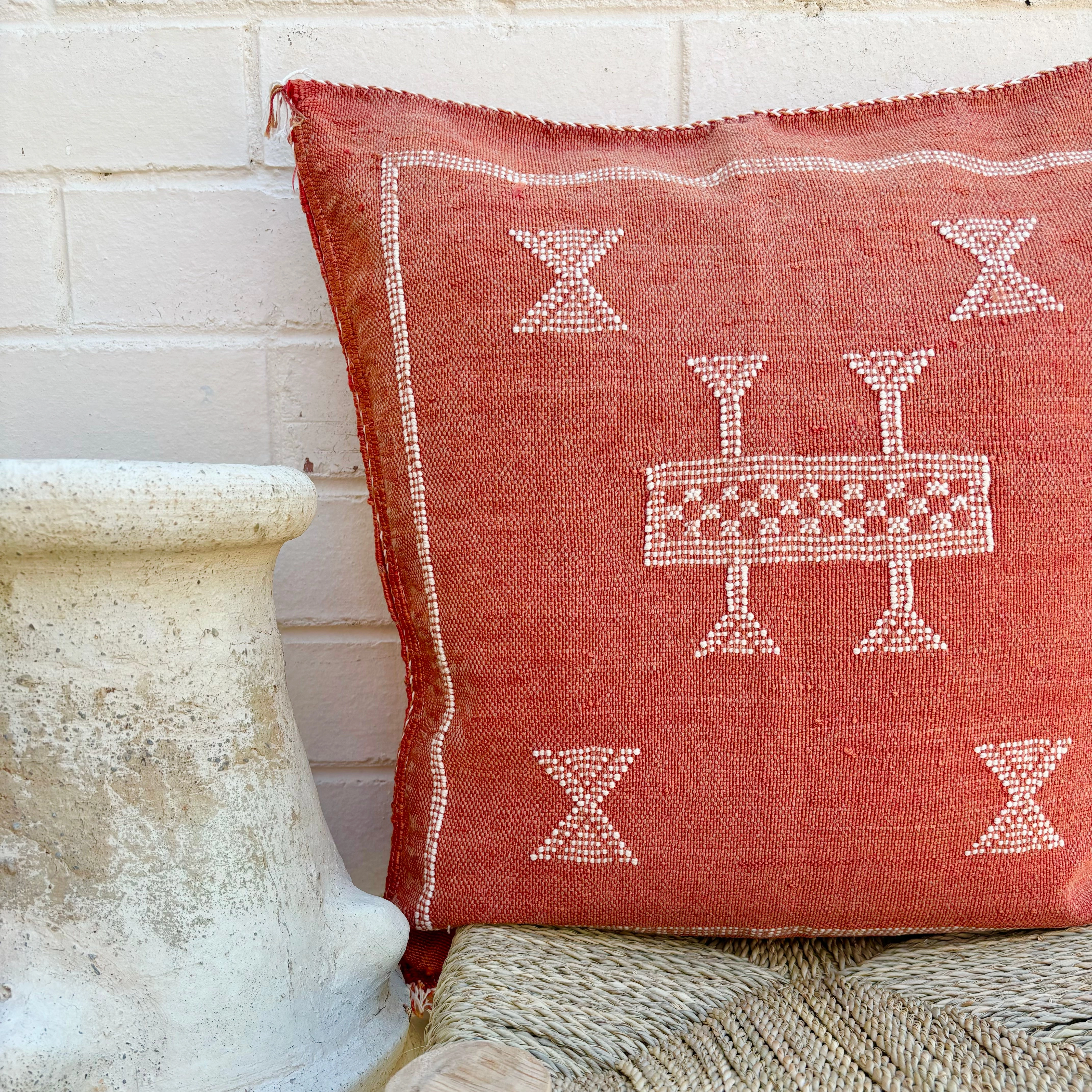 Very Faded Crimson with White Cactus Silk Cushion