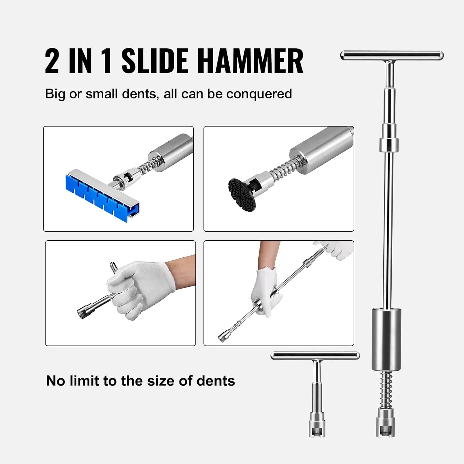 VEVOR 117 PCS Dent Removal Kit, Paintless Dent Repair Kit with Golden Lifter, Bridge Puller, Slide Hammer T-bar Dent Puller, Suction Cup Dent Puller for Auto Body Dents, Hail Damage, Door Ding