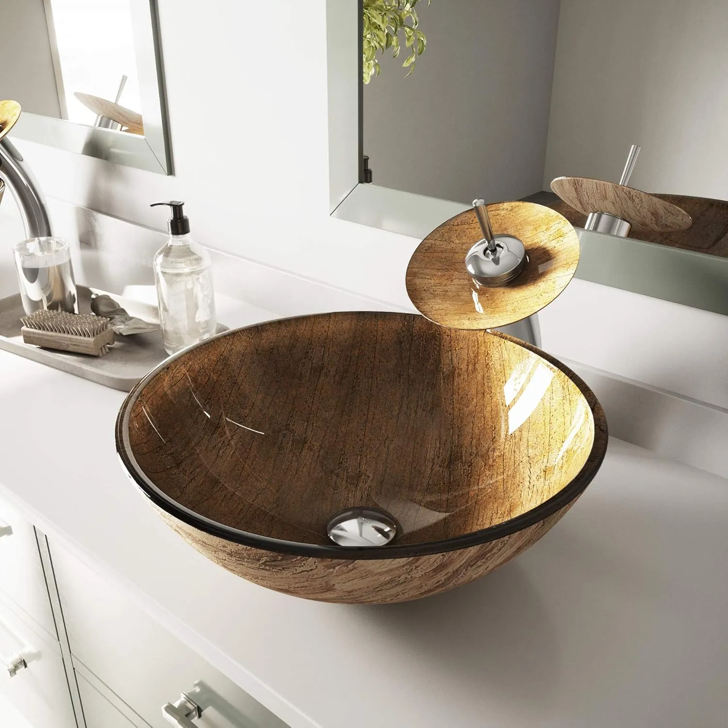VIGO Amber Sunset 17"L x 17"W x 6"H Over the Counter Glass Round Vessel Bathroom Sink -VG07027