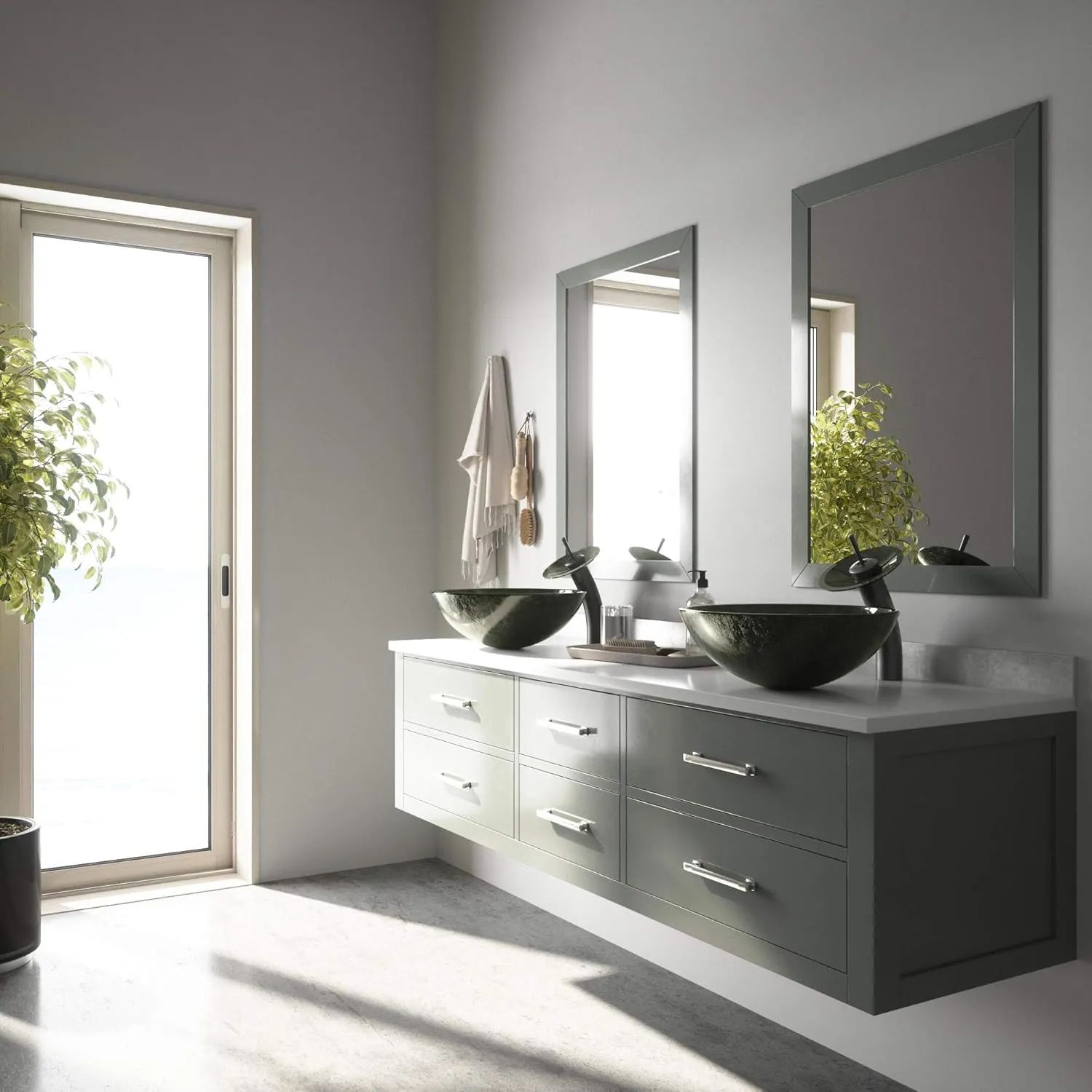 VIGO Giovanni 17"L x 17"W x 6"H Over the Counter Glass Round Vessel Bathroom Sink in Gray Onyx -VG07051