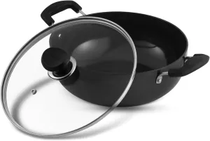 Vinod Black Pearl Hard Anodised Non Stick Deep Cooking Pot with Glass Lid - 1.6 LTR, 18 cm | 3.25mm Thickness | Pot for Cooking | Metal Spoon Friendly