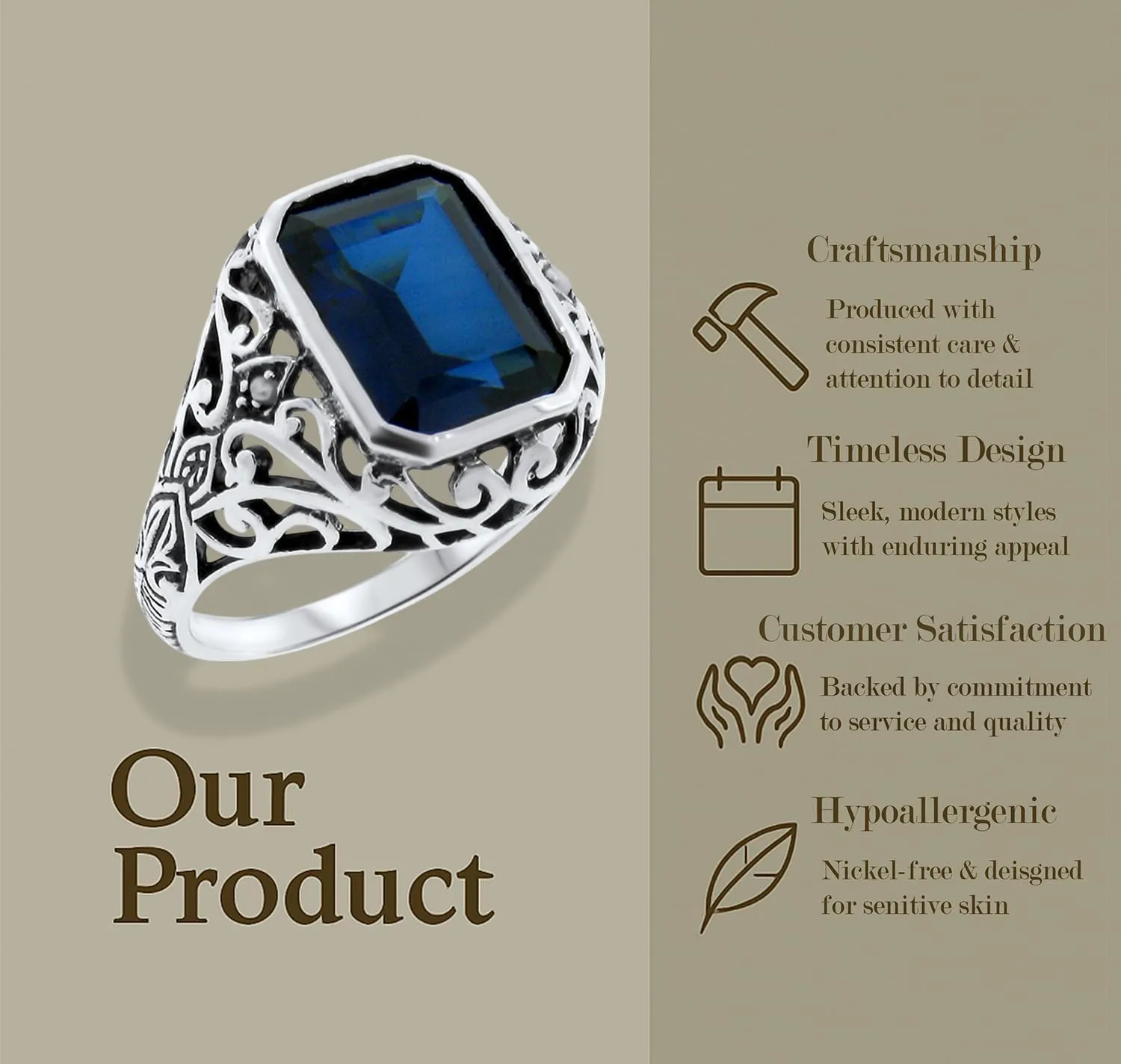 Vintage Style 925 Sterling Silver Ring, 5 Carat Lab Created Sapphire, Filigree Design with Freshwater Pearl