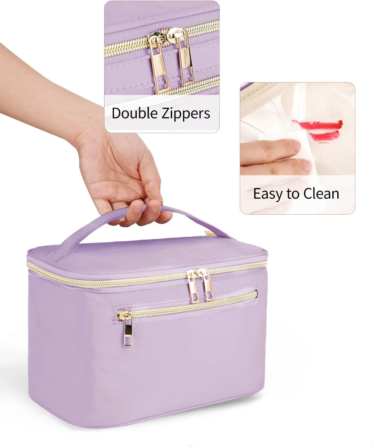 Wandering Nature Large Makeup Bag, Travel Make Up Organizer Cosmetic Brush Bags Case for Women in Fabric,Purple,Patent Pending