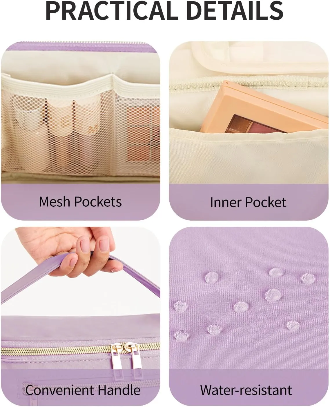 Wandering Nature Large Makeup Bag, Travel Make Up Organizer Cosmetic Brush Bags Case for Women in Fabric,Purple,Patent Pending