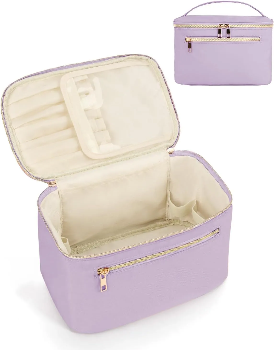 Wandering Nature Large Makeup Bag, Travel Make Up Organizer Cosmetic Brush Bags Case for Women in Fabric,Purple,Patent Pending