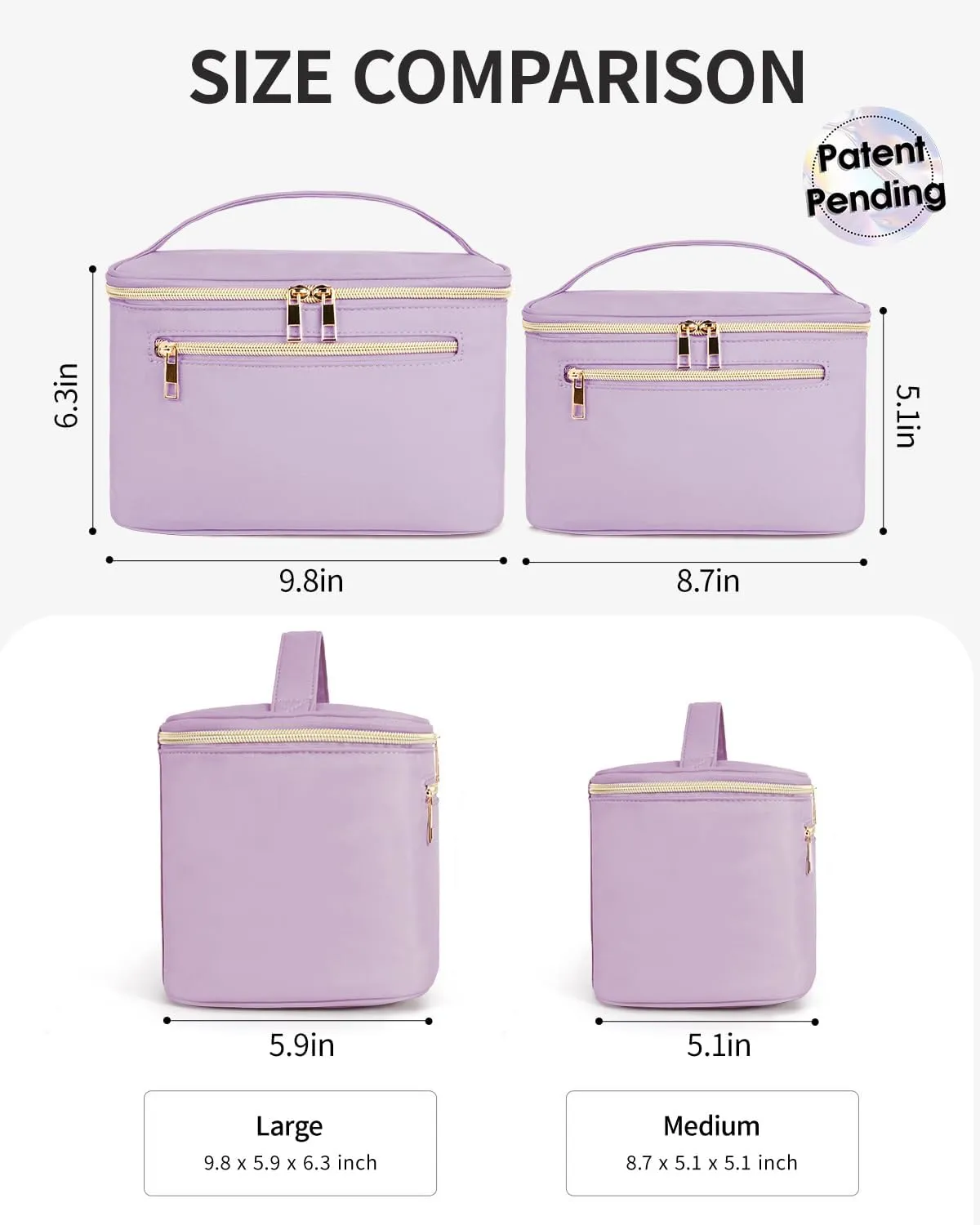 Wandering Nature Large Makeup Bag, Travel Make Up Organizer Cosmetic Brush Bags Case for Women in Fabric,Purple,Patent Pending