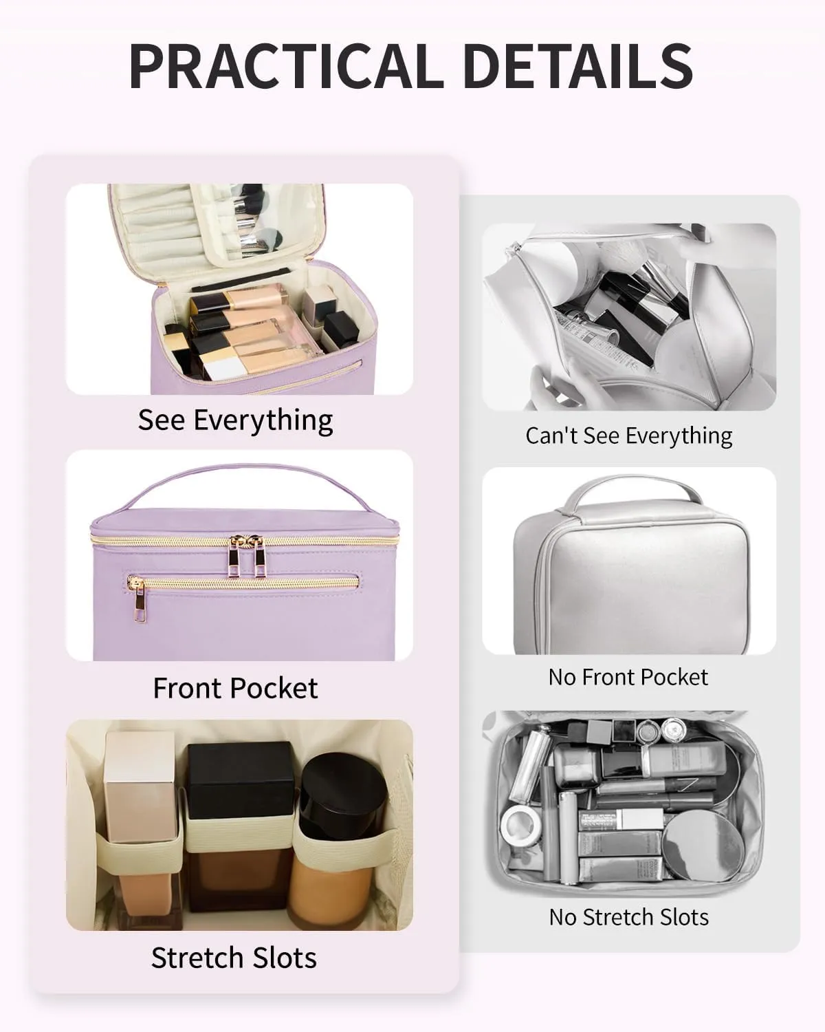 Wandering Nature Large Makeup Bag, Travel Make Up Organizer Cosmetic Brush Bags Case for Women in Fabric,Purple,Patent Pending