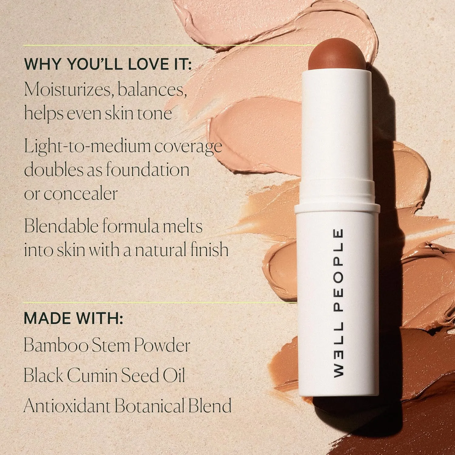 Well People Supernatural Complexion Stick Foundation   Concealer, Buildable, Light-to-Medium Coverage, Soft Matte Finish, Lightweight   Hydrating, Multi-Use, Vegan & Cruelty-Free, 36 Tan Warm