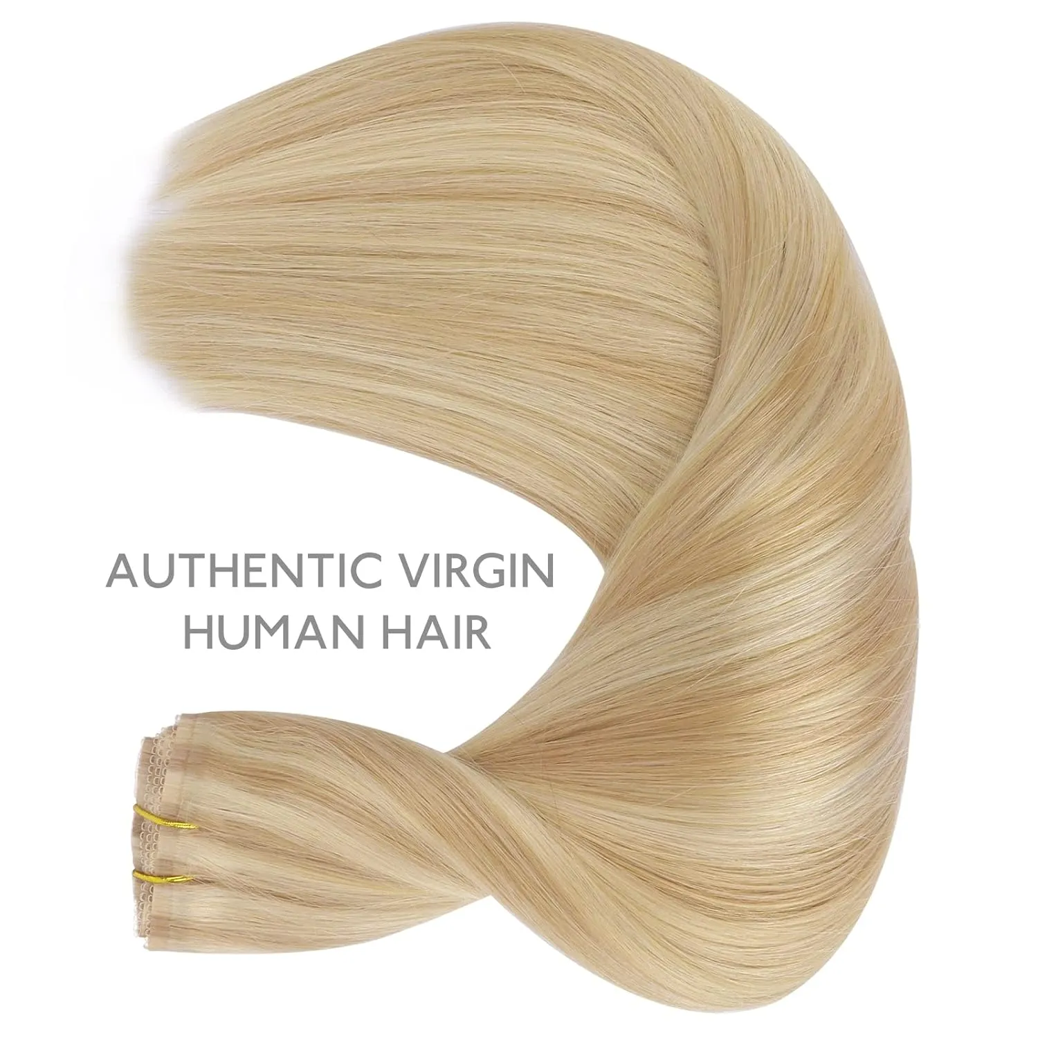 WENNALIFE Genius Seamless Clip in Hair Extensions Human Hair 7pcs Ultra Invisible 50% Thinner Seamless Hair Extensions Clip In Light Blonde Highlighted Golden Blonde Real Human Hair