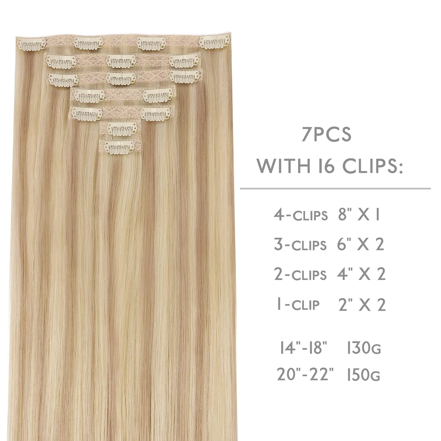 WENNALIFE Genius Seamless Clip in Hair Extensions Human Hair 7pcs Ultra Invisible 50% Thinner Seamless Hair Extensions Clip In Light Blonde Highlighted Golden Blonde Real Human Hair