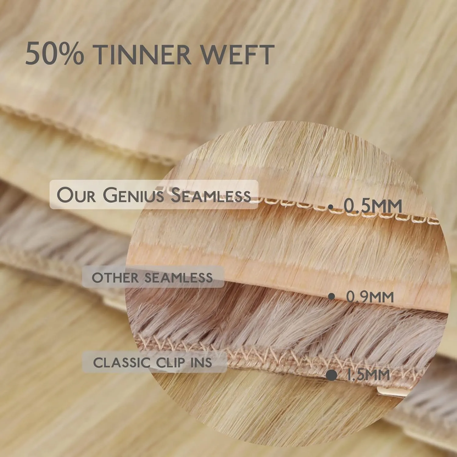 WENNALIFE Genius Seamless Clip in Hair Extensions Human Hair 7pcs Ultra Invisible 50% Thinner Seamless Hair Extensions Clip In Light Blonde Highlighted Golden Blonde Real Human Hair