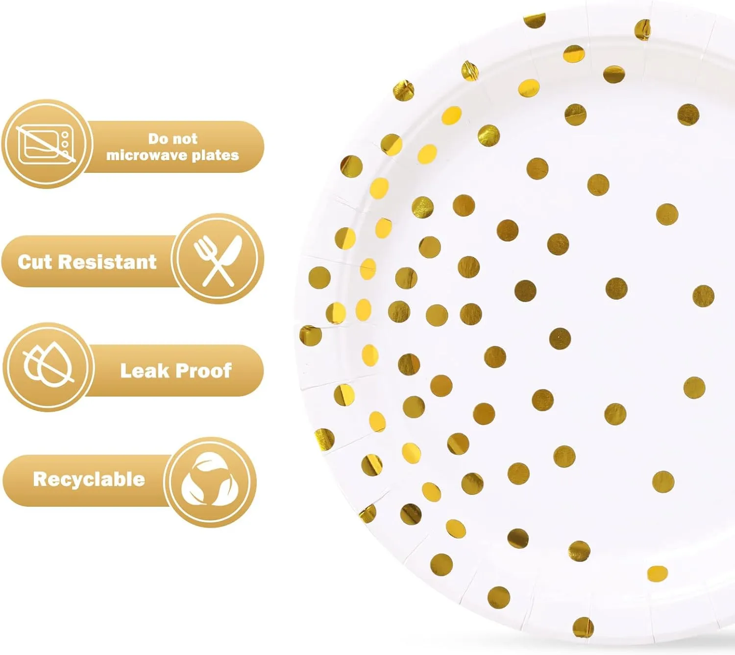 White and Gold Paper Plates 100PCS,7inch Gold Dots Dessert Plates,Disposable Party Supplies for Birthday,Wedding,Bridal Showers,Christmas,Anniversaries,All Occasions