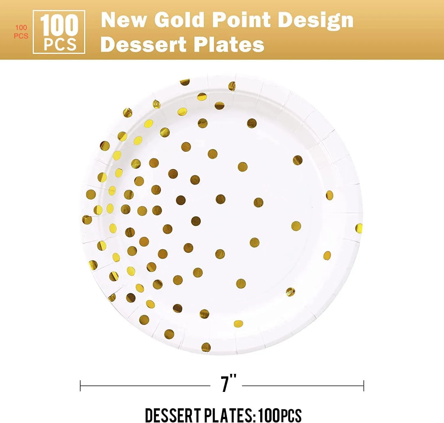 White and Gold Paper Plates 100PCS,7inch Gold Dots Dessert Plates,Disposable Party Supplies for Birthday,Wedding,Bridal Showers,Christmas,Anniversaries,All Occasions