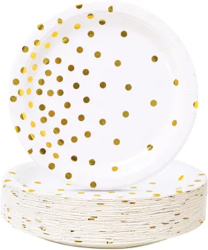 White and Gold Paper Plates 100PCS,7inch Gold Dots Dessert Plates,Disposable Party Supplies for Birthday,Wedding,Bridal Showers,Christmas,Anniversaries,All Occasions