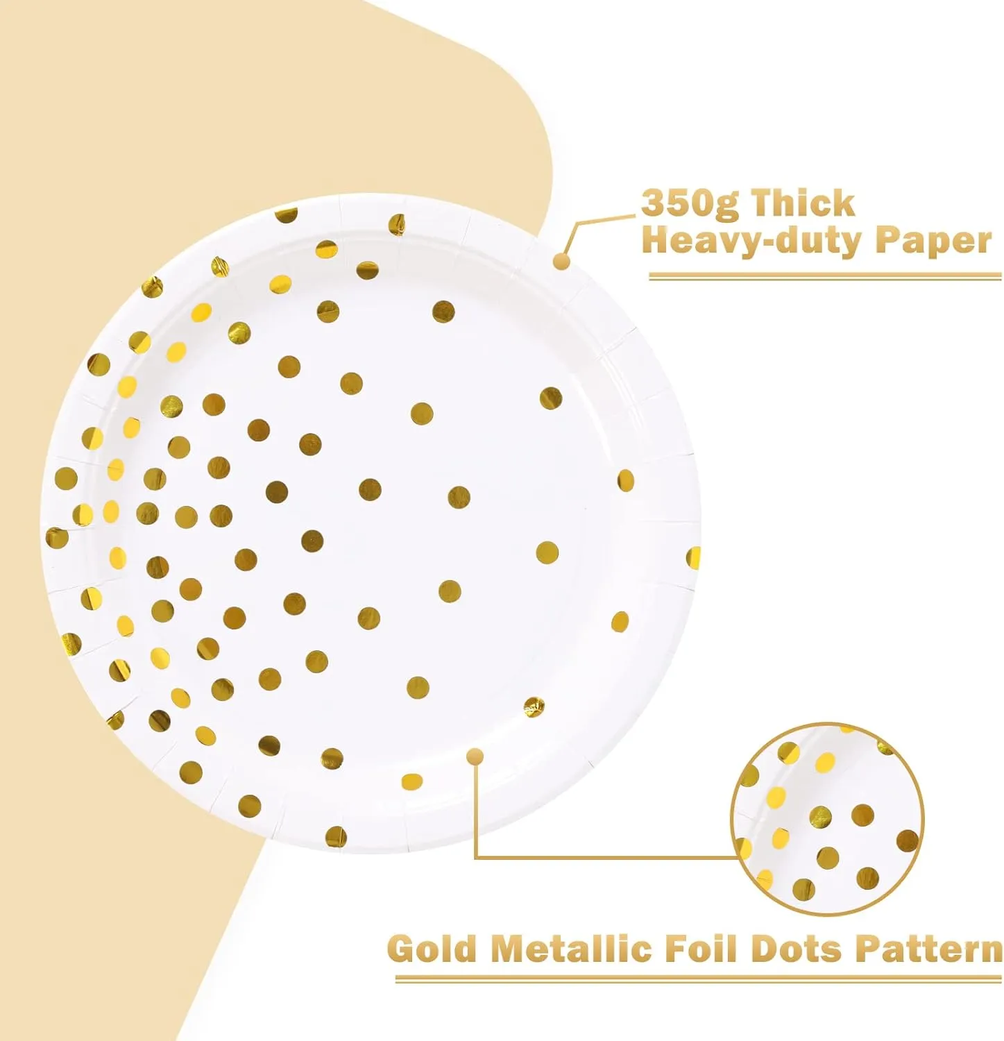 White and Gold Paper Plates 100PCS,7inch Gold Dots Dessert Plates,Disposable Party Supplies for Birthday,Wedding,Bridal Showers,Christmas,Anniversaries,All Occasions