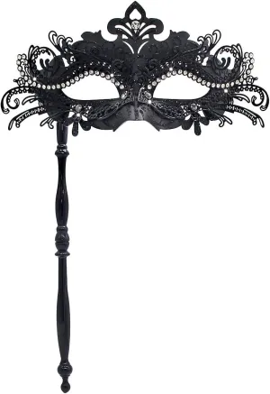 WILOVCOS Womens Masquerade Mask with Stick, Handheld Mardi Gras Mask,Venetian Party Masks