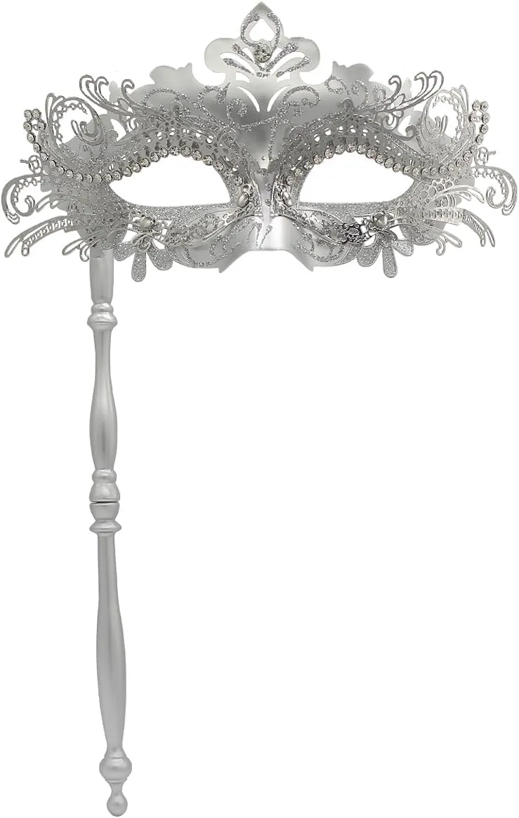WILOVCOS Womens Masquerade Mask with Stick, Handheld Mardi Gras Mask,Venetian Party Masks