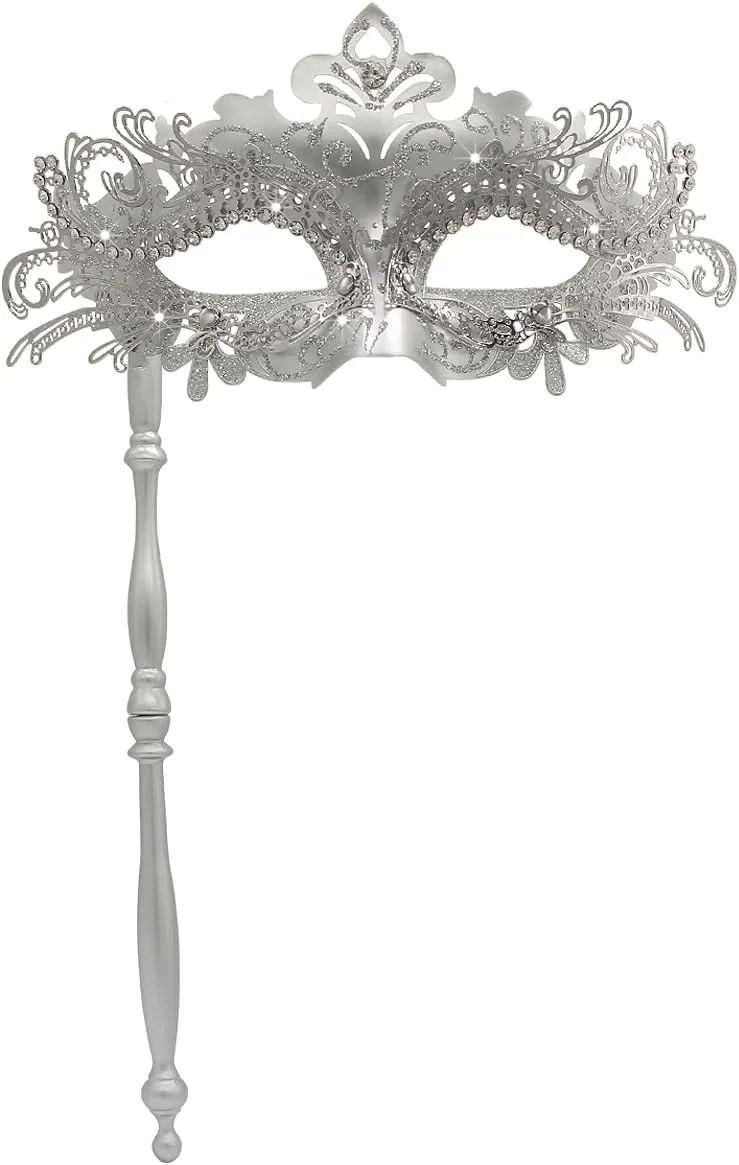 WILOVCOS Womens Masquerade Mask with Stick, Handheld Mardi Gras Mask,Venetian Party Masks
