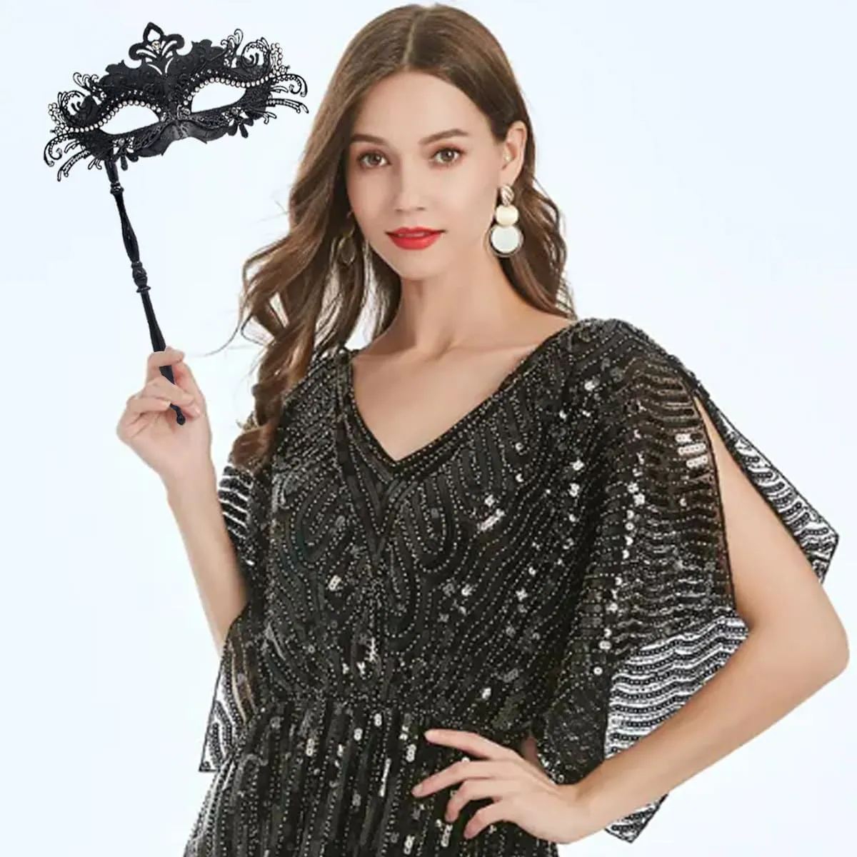 WILOVCOS Womens Masquerade Mask with Stick, Handheld Mardi Gras Mask,Venetian Party Masks