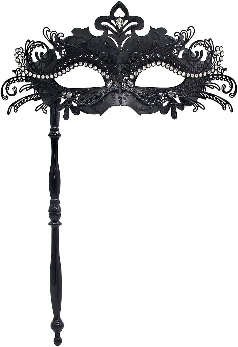 WILOVCOS Womens Masquerade Mask with Stick, Handheld Mardi Gras Mask,Venetian Party Masks