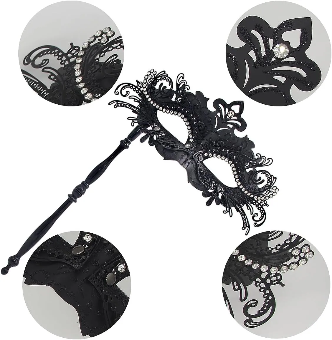 WILOVCOS Womens Masquerade Mask with Stick, Handheld Mardi Gras Mask,Venetian Party Masks