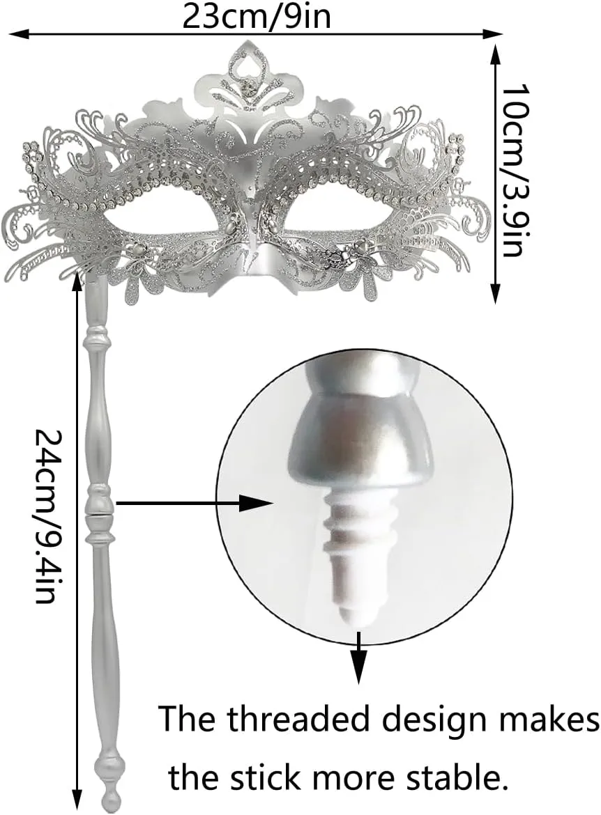 WILOVCOS Womens Masquerade Mask with Stick, Handheld Mardi Gras Mask,Venetian Party Masks