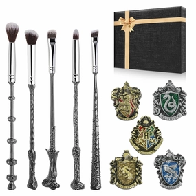 Wizard Wand Makeup Brushes, WeChip Makeup Brush Set for Women Girls, Brushes & 5 Wizardary School Houses Pins