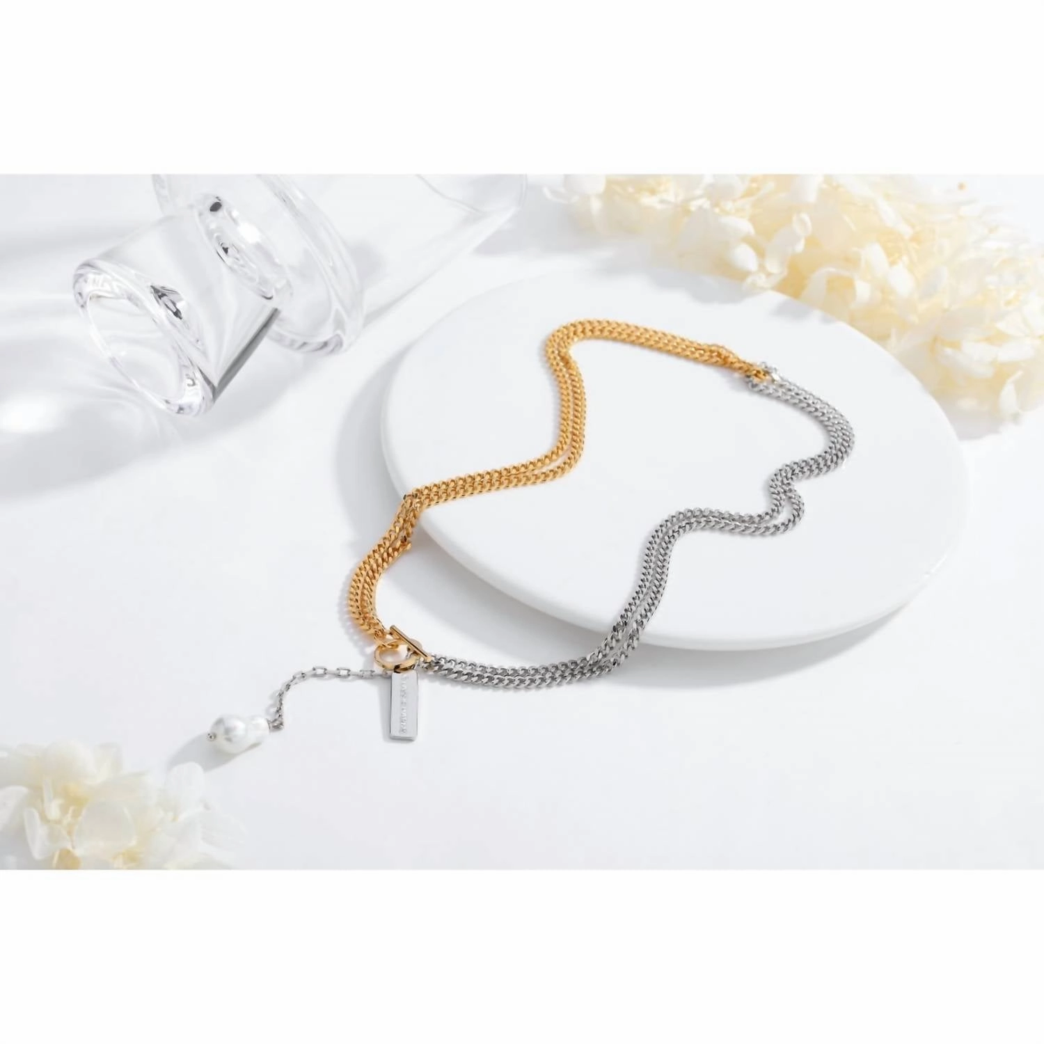 Women's Two-Tone Chain Pearl Necklace In Silver