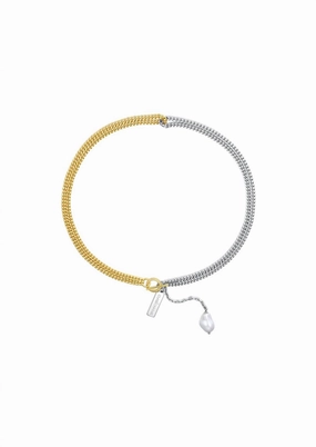 Women's Two-Tone Chain Pearl Necklace In Silver