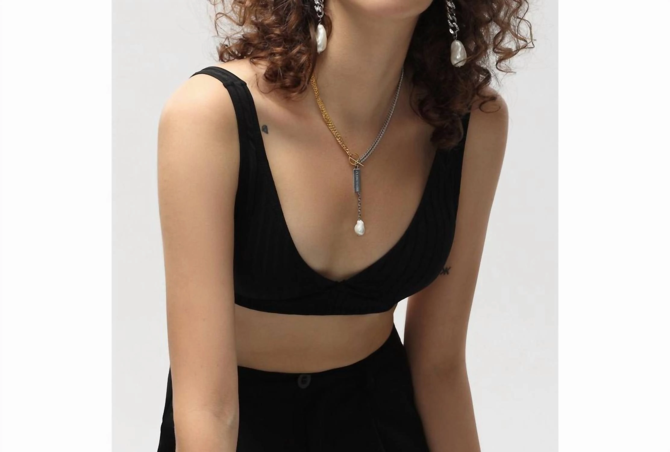 Women's Two-Tone Chain Pearl Necklace In Silver