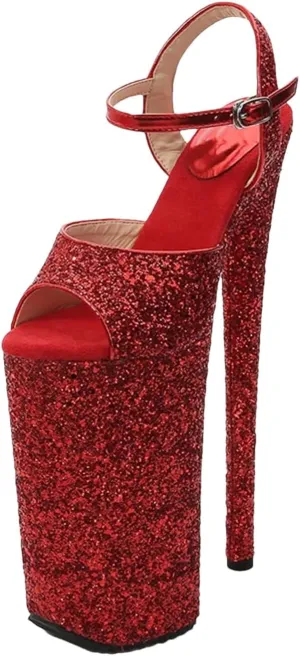 Women's 10-Inch Sequined Sandals - 26cm Thin Heels Fetish Party Shoes