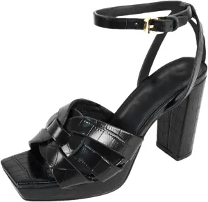 Women's 10cm Leather Sandals - Thick Heel Luxurious Party Shoes