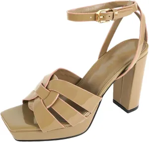Women's 10cm Leather Sandals - Thick Heel Luxurious Party Shoes