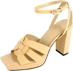 Women's 10cm Leather Sandals - Thick Heel Luxurious Party Shoes