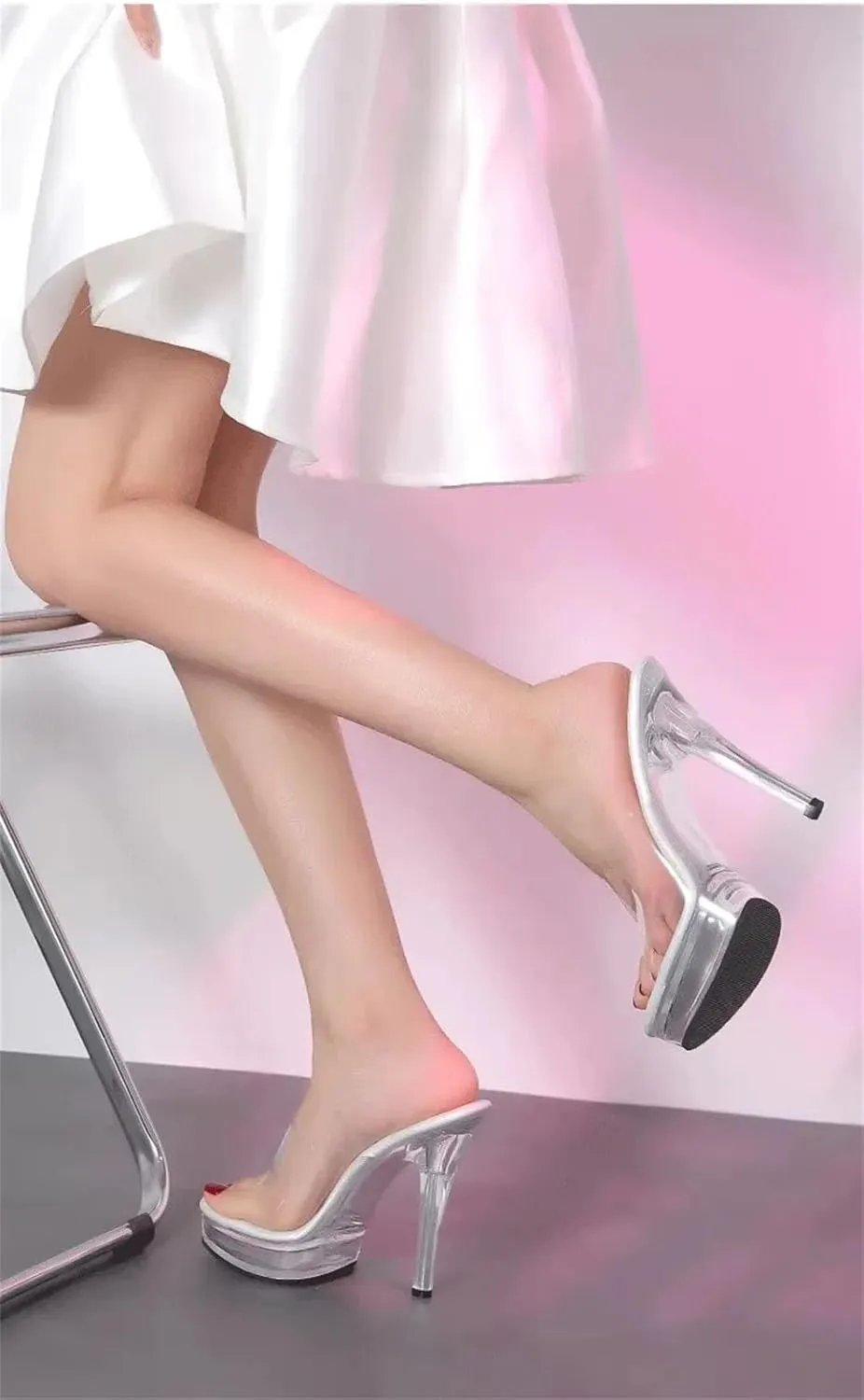 Women's 12-13cm Crystal Sandals - Transparent Open Toe Stiletto Slippers