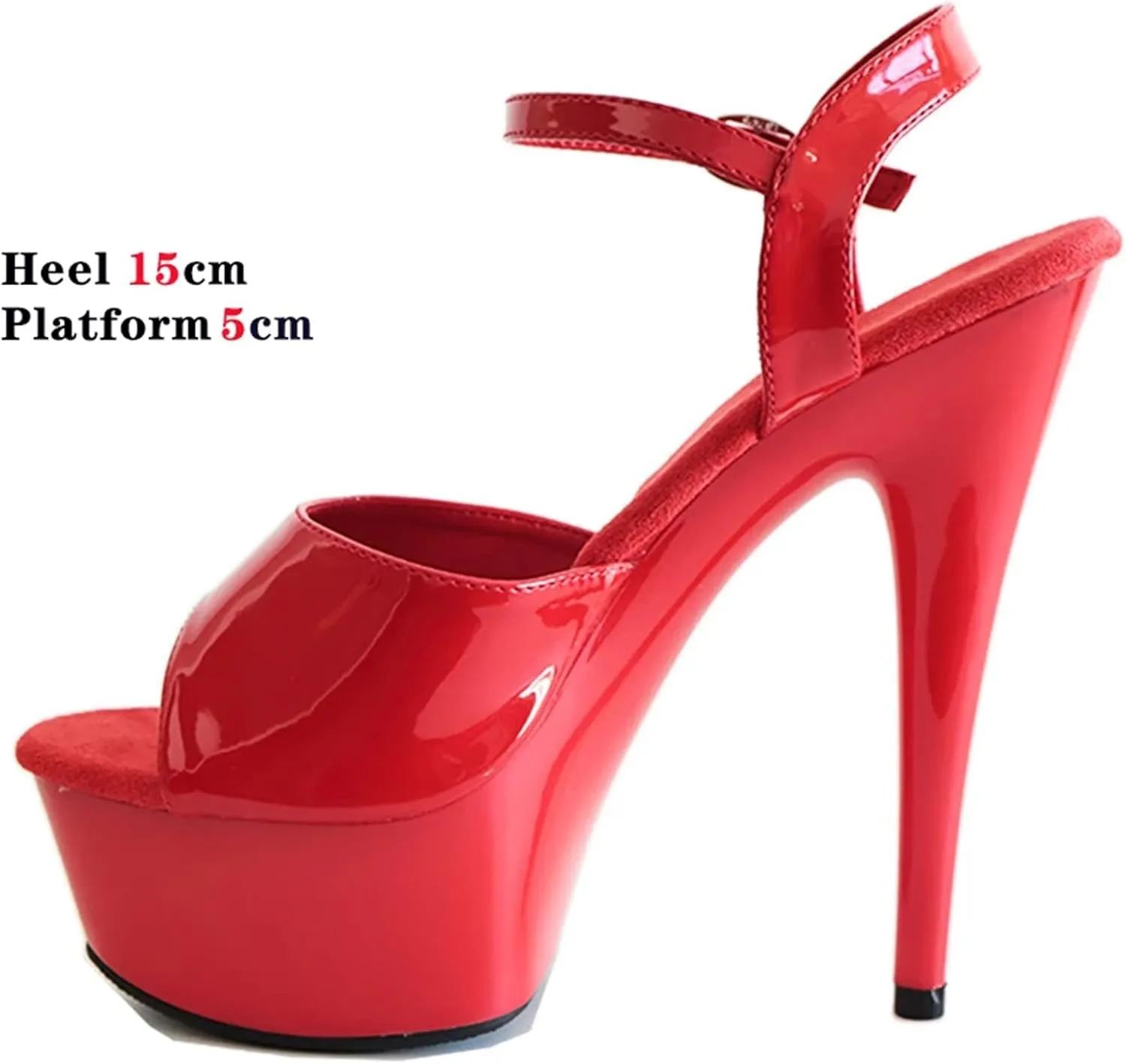 Women's 15cm/6" Red Sandals - Suede Peep Toe Fetish Stiletto Heels